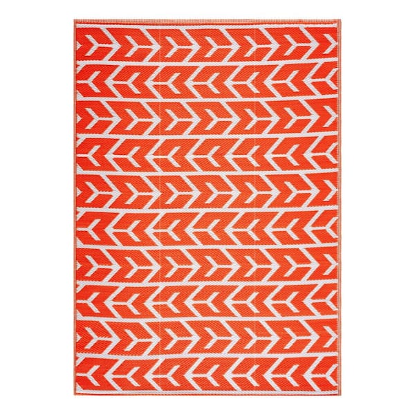 Amsterdam Orange and White 8 ft. x 10 ft. Folded Reversible Recycled Plastic Indoor/Outdoor Area Rug-Floor Mat