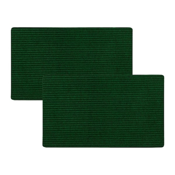 Striped Utility Mat Green Indoor/Outdoor 18 in. x 30 in. Utility Door Mat (2-Piece Set)