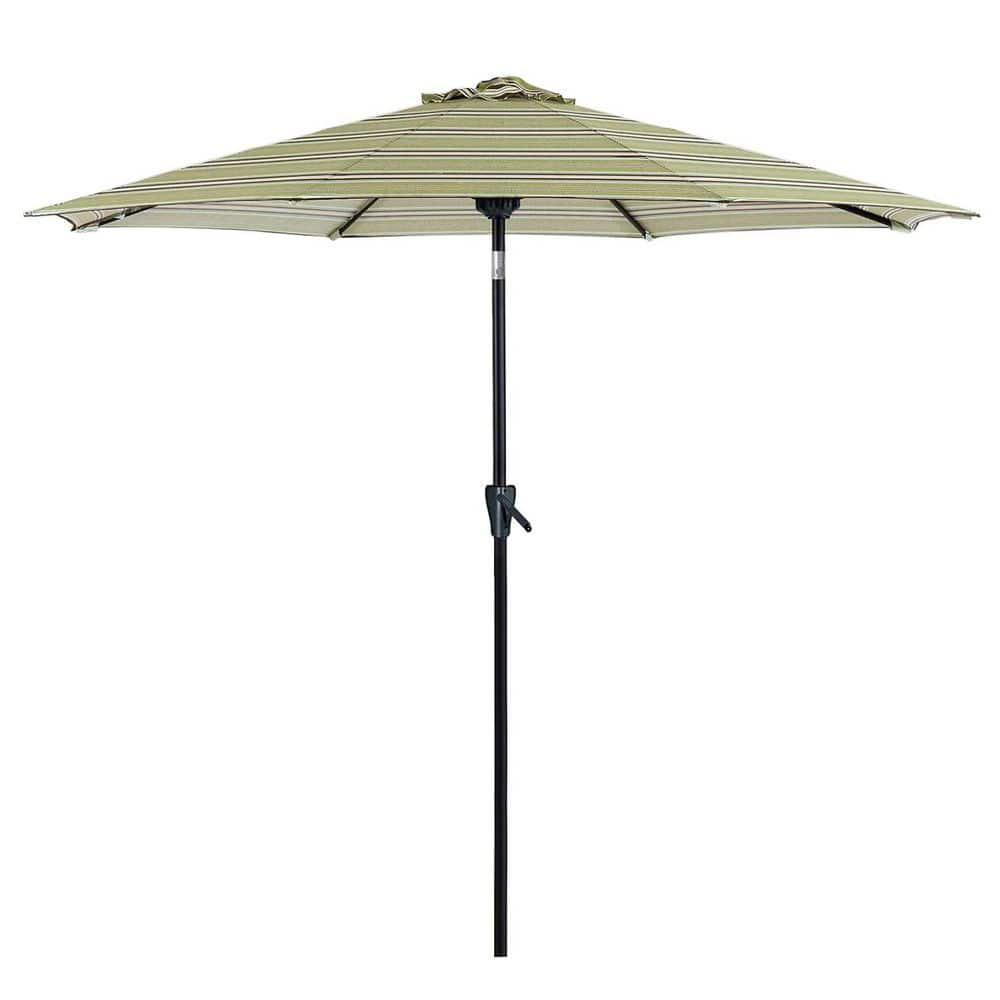 9 ft. Aluminum Market Tilt Patio Umbrella in Grass Stripe with Push Button 