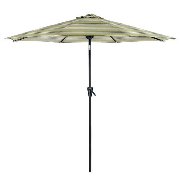 Unbranded 9 ft. Aluminum Market Tilt Patio Umbrella in Grass Stripe with Push Button Tilt