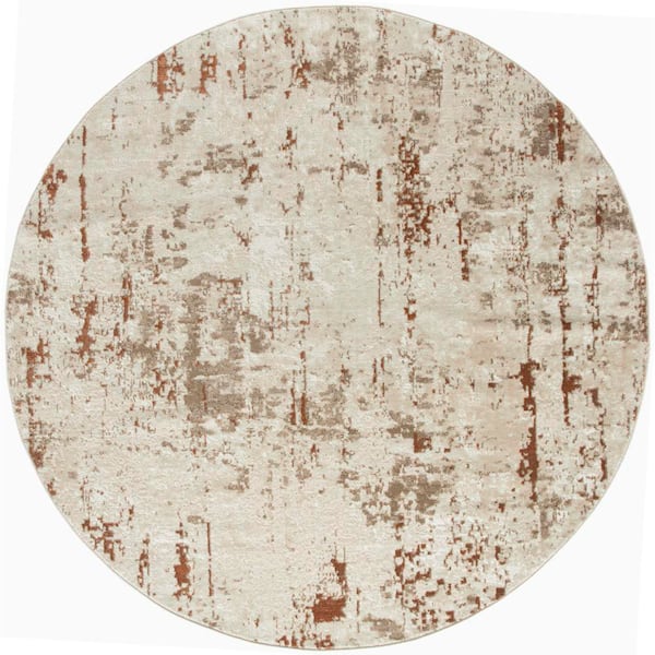 Concerto Ivory Rust 5 ft. Round ft. x 5 ft. Abstract Contemporary Round Area Rug