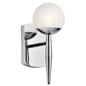 Jasper 1-Light Chrome Bathroom Indoor Wall Sconce with Satin Etched Cased Opal Glass Shade