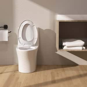 12 in. Rough-In 1-piece 1.1 GPF/1.6 GPF High Efficiency Dual Flush Elongated Toilet in Glossy White with Slow-Close Seat