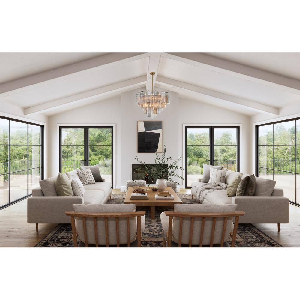 Aged Brass and Crystal 12-Light Chandelier with Tronchi Glass