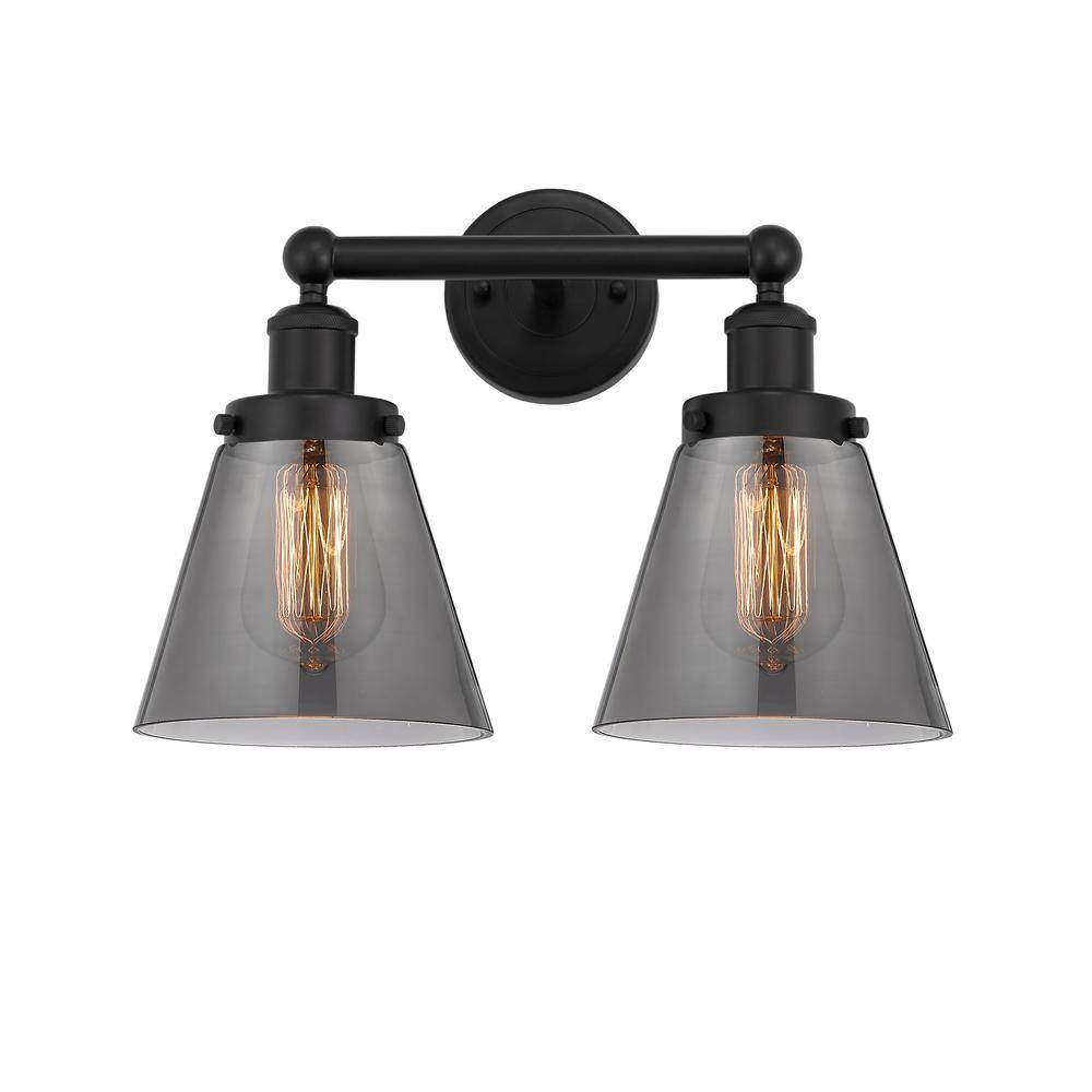Cone 15.5 in. 2-Light Matte Black Vanity Light with Black Glass Shade price history on PriceWatchPro