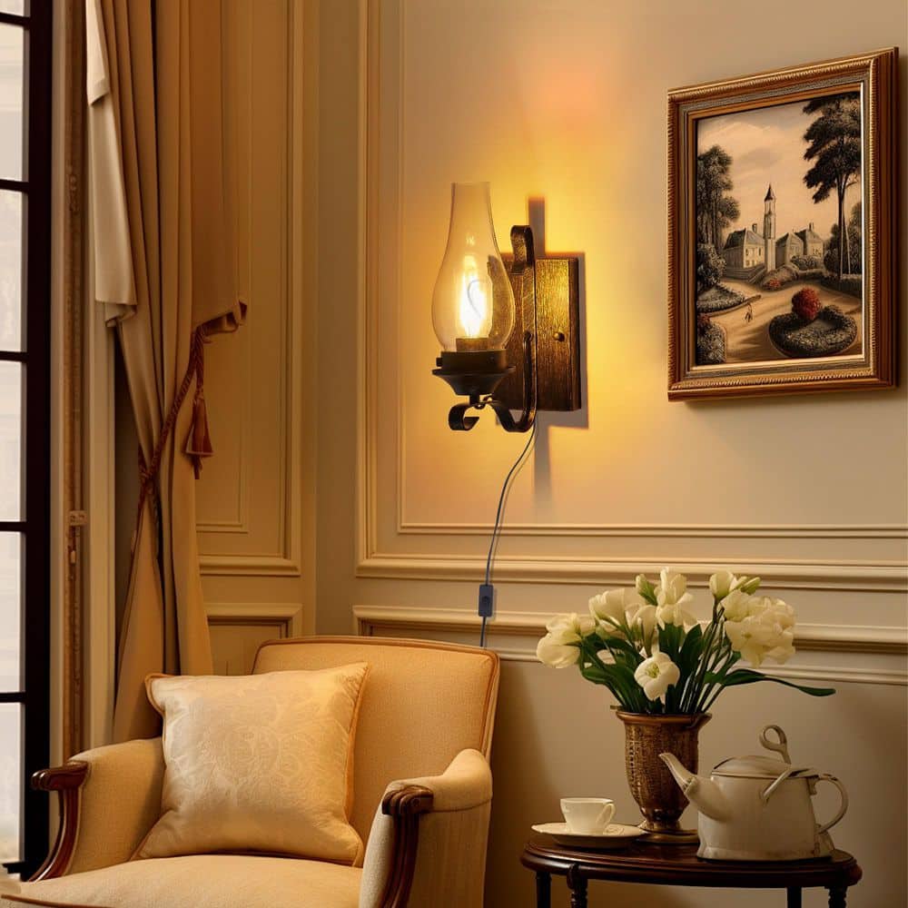 4.72 in. 2-Light Black Rustic Farmhouse Wall Sconces with Clear Glass Shade price history on PriceWatchPro
