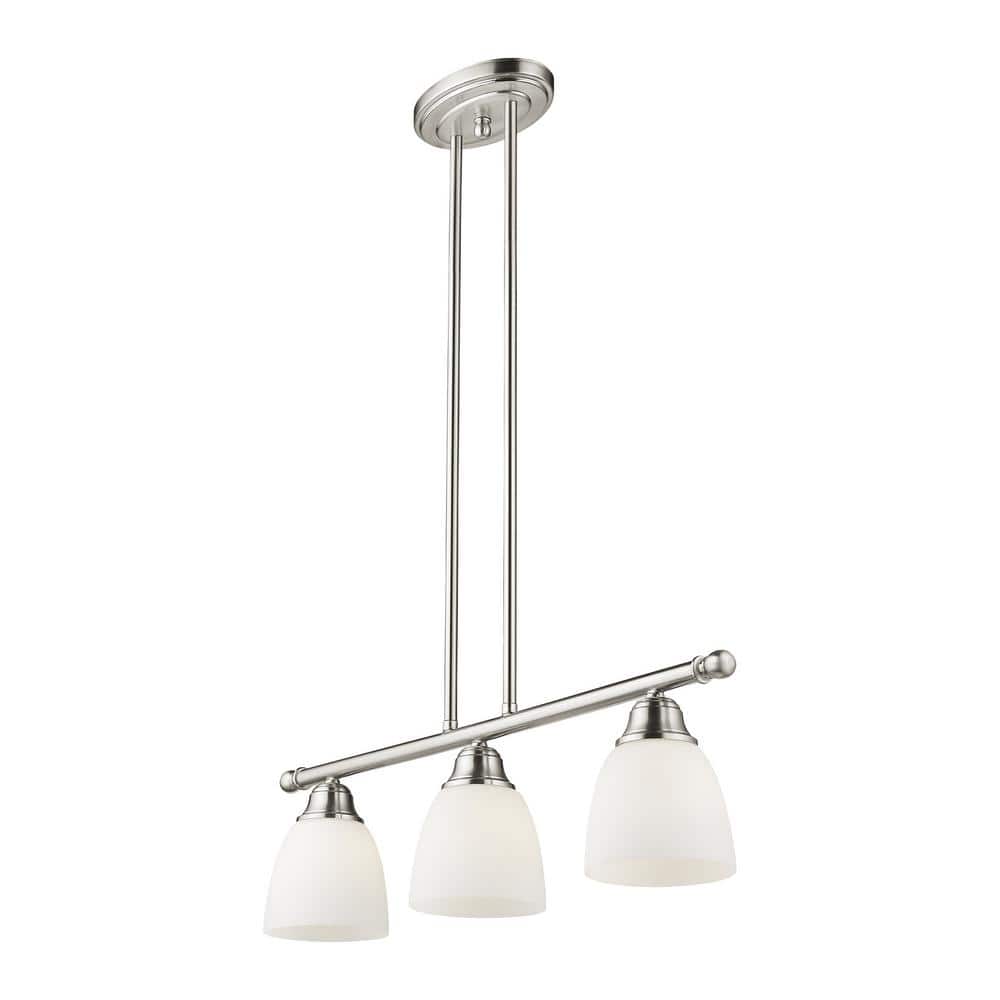 Brushed Nickel Steel 3-Light Chandelier with Frosted Glass Shades