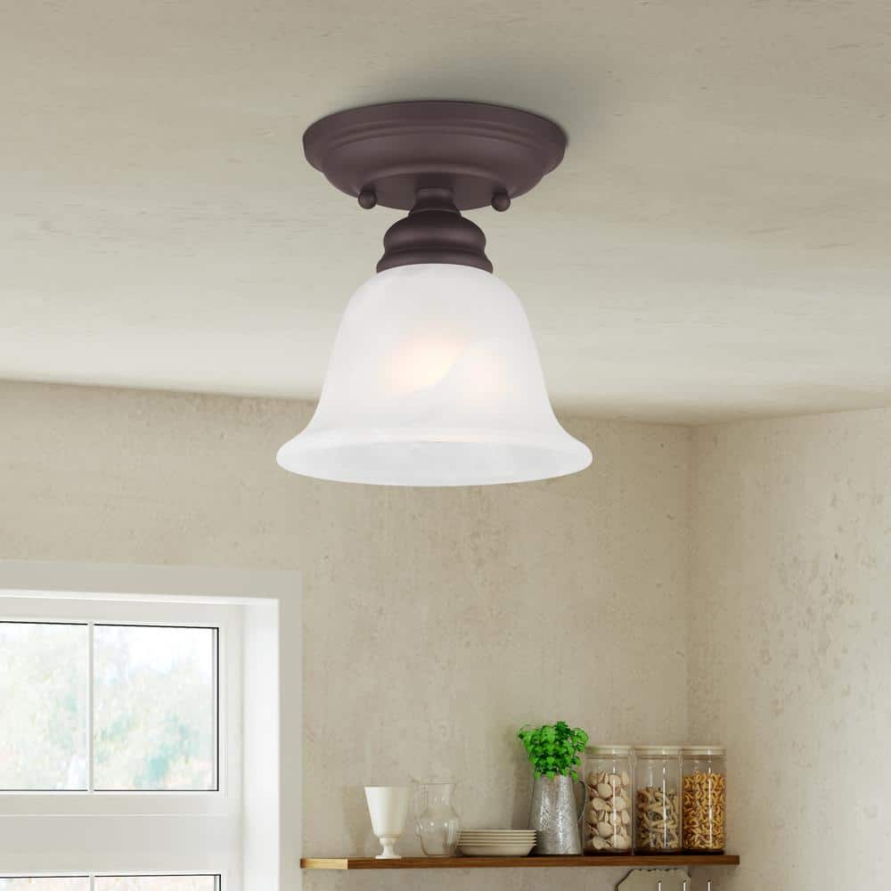 Essex Bronze 1-Light Flush Mount with White Alabaster Glass