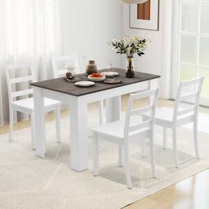 5 PCS Wood Top Bar Table Set Modern Dining Set Rectangle Table and 4 Rubber Wood Chairs Kitchen Breakfast