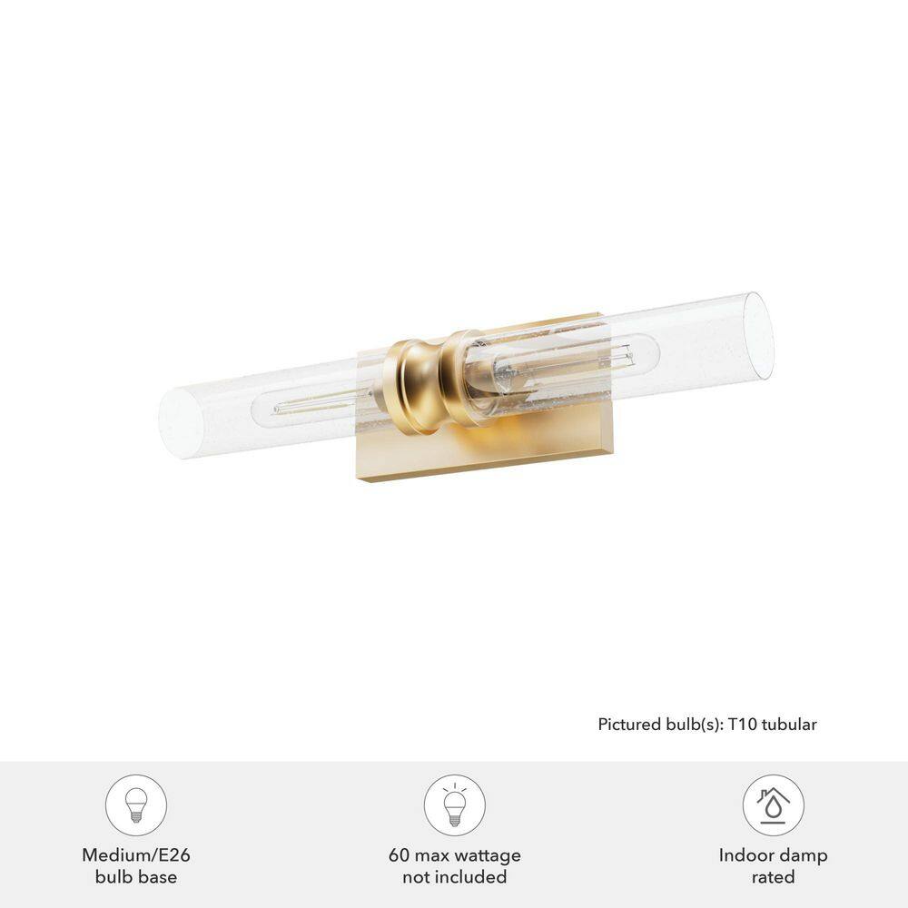 Lenlock 22" Gold Vanity Light with Clear Seeded Glass Shades