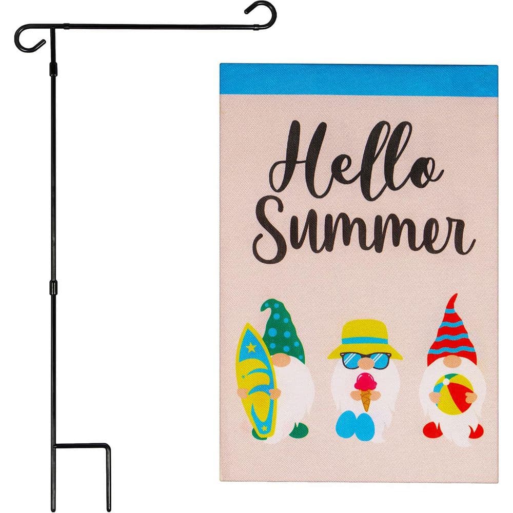 1 ft. x 1.5 ft. Polyester 3 Beach-Ready Gnomes 2-Sided Garden Flag Burlap with 36 in. Black Iron Garden Stand price history on PriceWatchPro