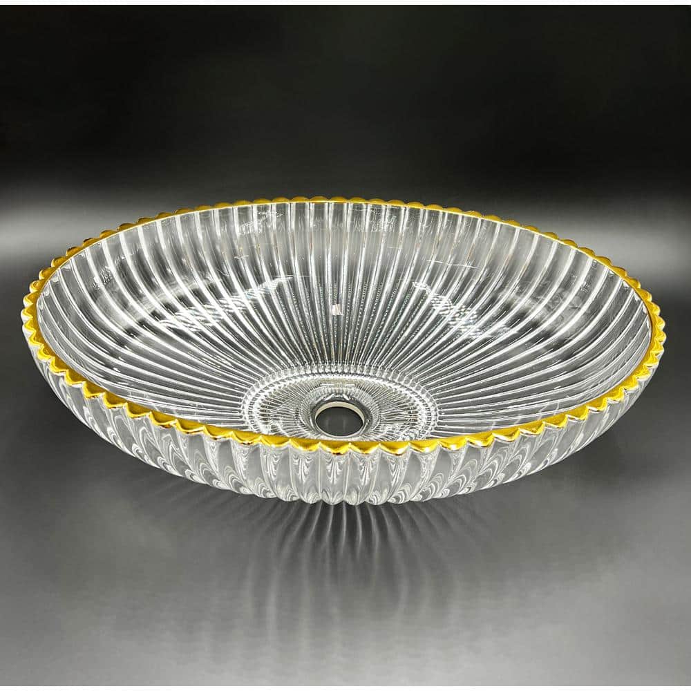 Clear and Gold Oval Glass Vessel Bathroom Sink