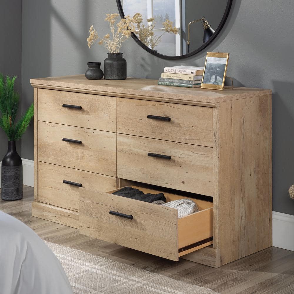 Prime Oak Double Dresser with Black Hardware and Deep Drawers