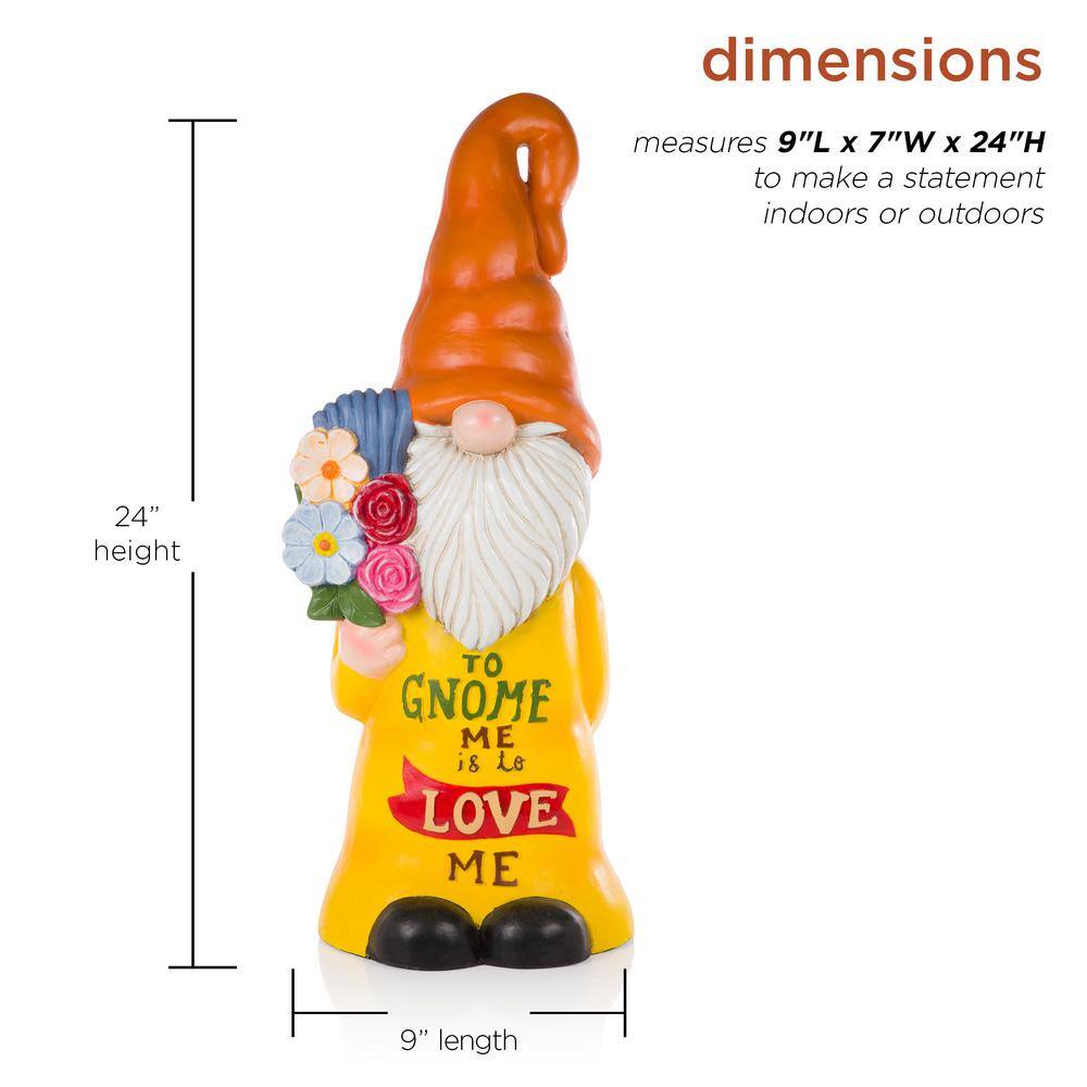 24" Multicolor Polyresin Garden Gnome with Flowers