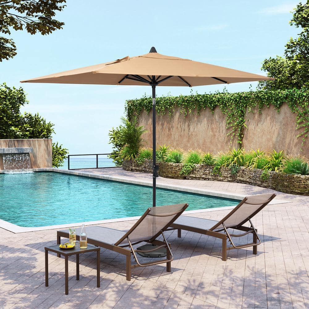 Tan Rectangular Aluminum Patio Umbrella with Crank and Tilt