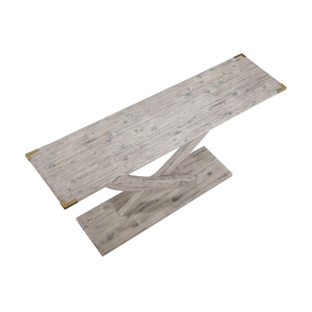 Farmhouse Acacia Wood Console Table with Cross Legs, Light Barnwood Gray