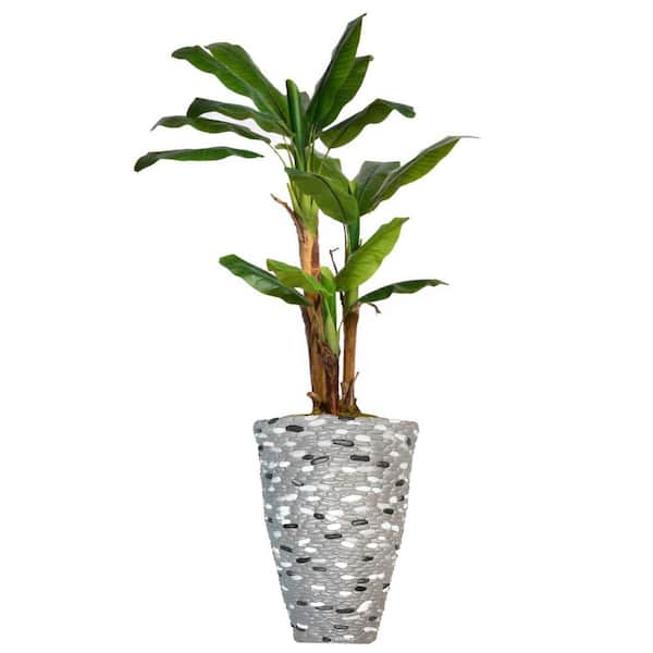 VINTAGE HOME Artificial Faux Real Touch 6.09 ft. Tall Banana Tree Plants with Burlap Kit and Fiberstone Planter
