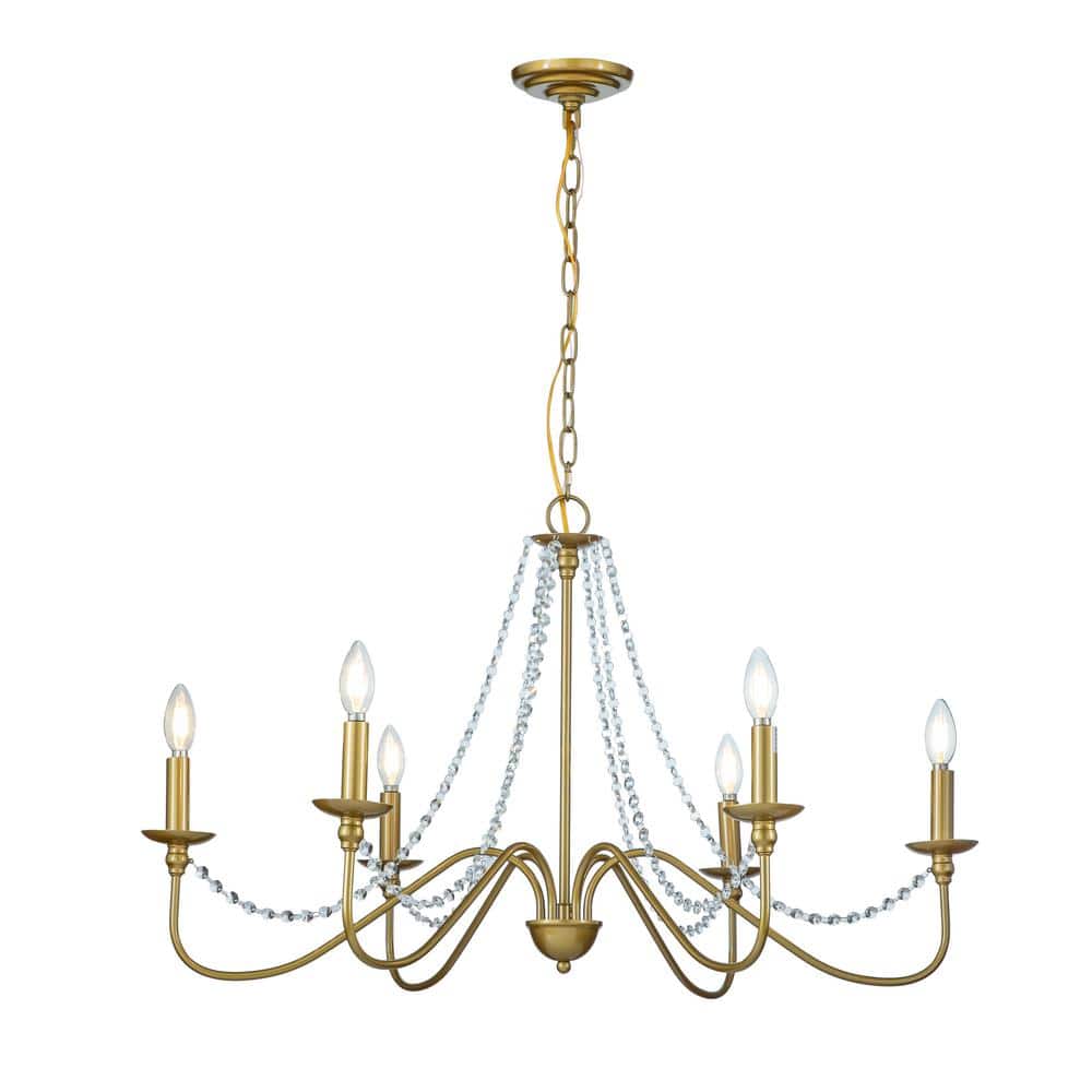 Modern Farmhouse 6-Lights French Country Gold Chandelier For Dining Room