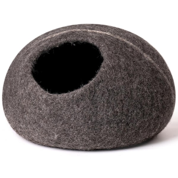 Runesay Black Gray Cat Cave Bed -Handmade Wool Cat Bed Cave with Mouse Toy