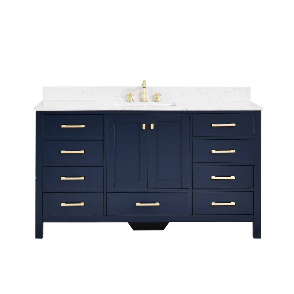 Enliven 60 in. Single Sink Freestanding Navy Blue Bath Vanity with White Engineered Stone Top price history on PriceWatchPro