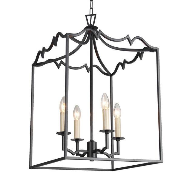 サイン付 Novelbright【Chandelier】 4-Light Aged Iron Black Finish Candle Style Chandelier with no