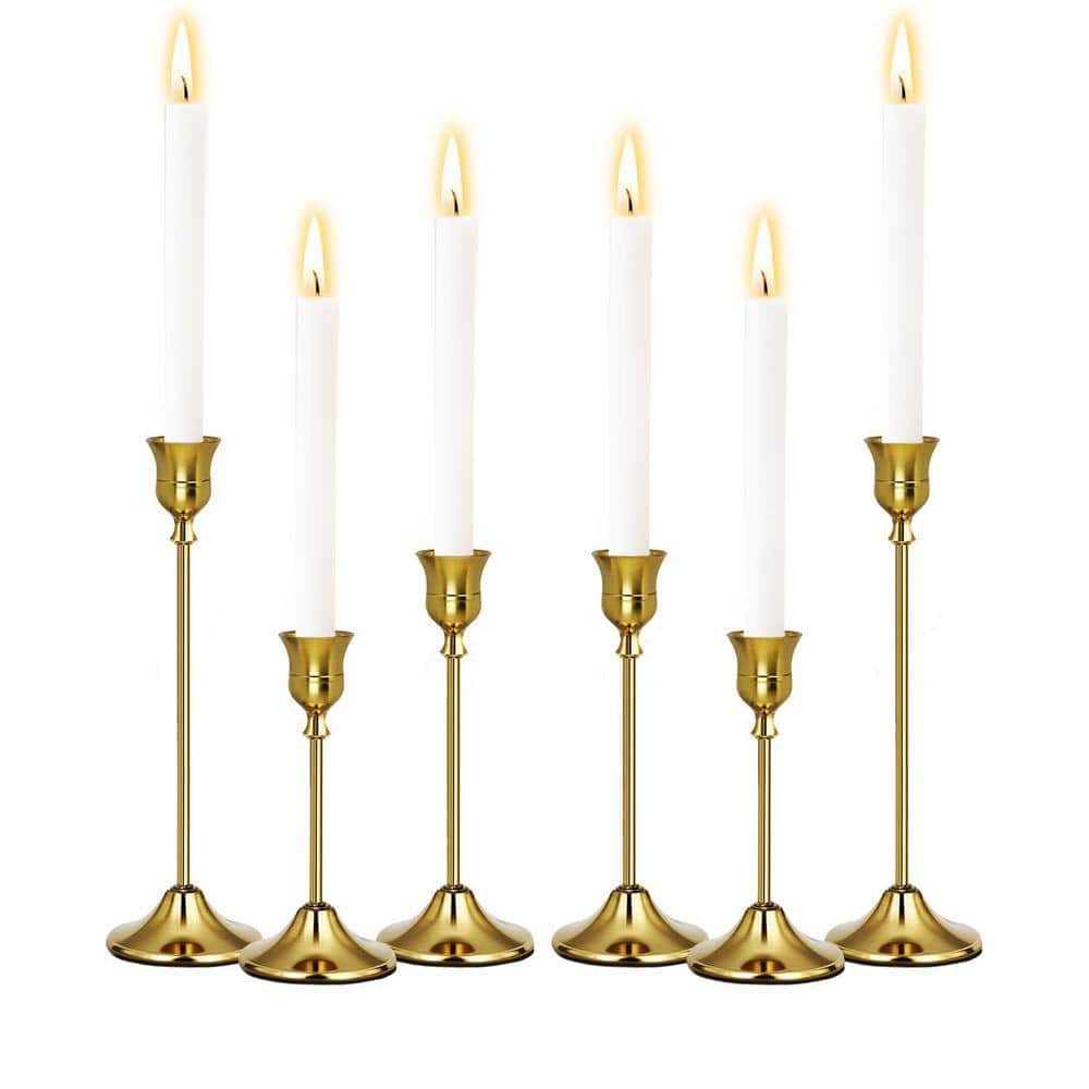 Set of 6 Gold Metal Candlestick Holders-Vintage Brass Taper Holders for ...
