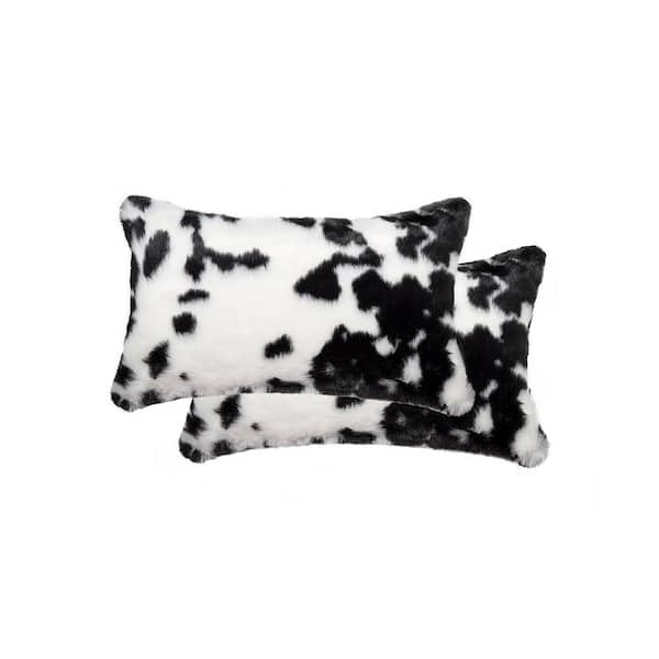 Luxe Faux Fur Belton Brownsville Chocolate and White 12 in. x 20 in. Faux Sheepskin Decorative Pillow (Set of 2)
