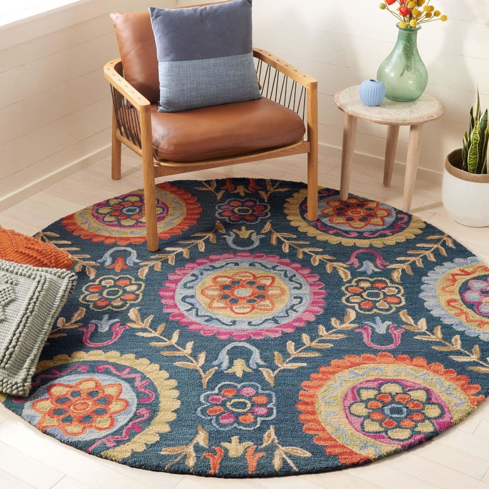 Suzani 6 ft. x 6 ft. Round Blue/Multi Floral Trellis Area Rug price history on PriceWatchPro