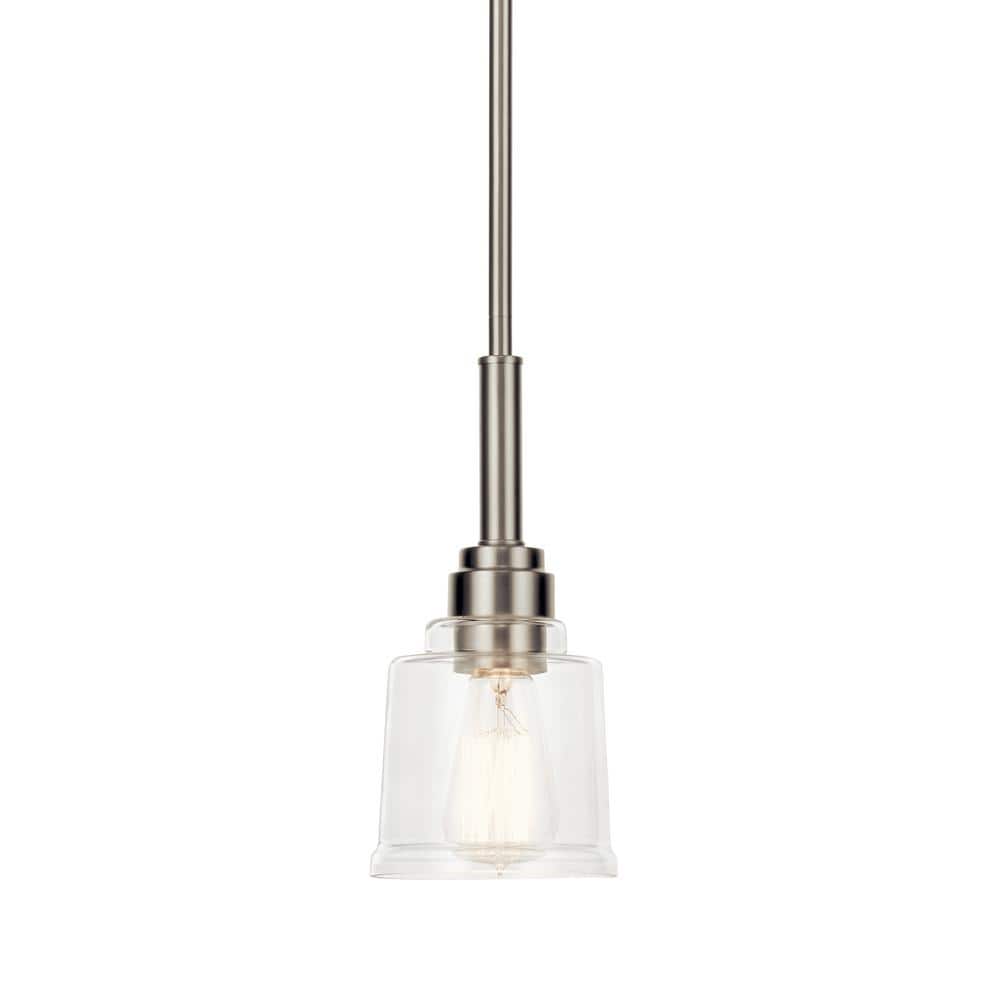 Transitional Farmhouse Mini Pendant in Textured Nickel with Clear Glass