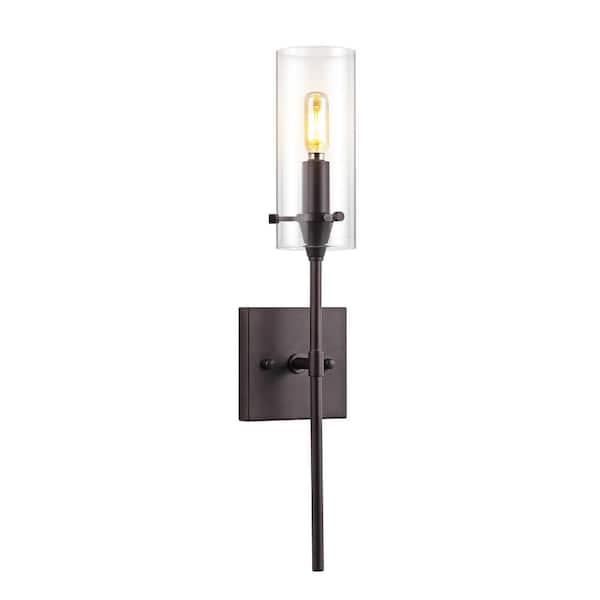 Cato 4.5 in. 1-Light Oil Rubbed Bronze/Clear Bohemian Farmhouse Iron/Glass LED Wall Sconce