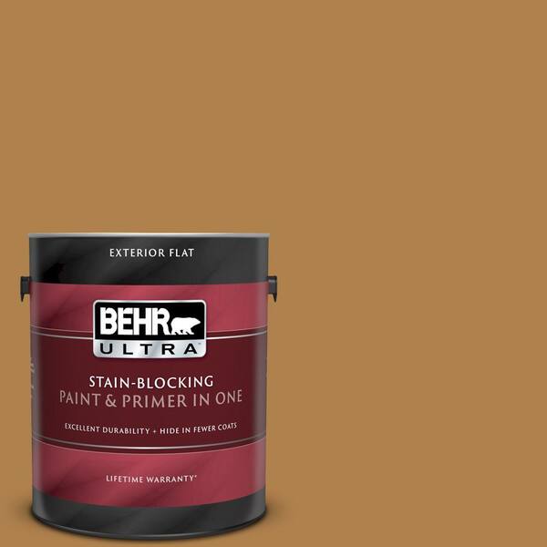 BEHR ULTRA 1 gal. #UL160-2 Gold Plated Flat Exterior Paint and Primer in One