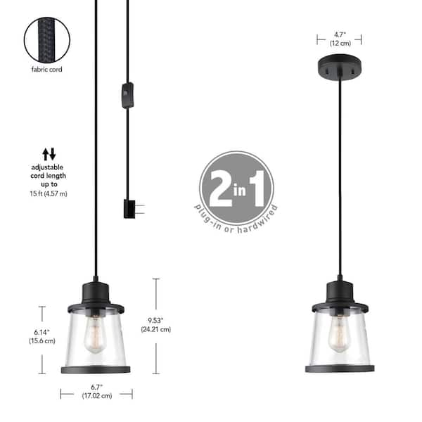 Globe Electric Adams 1 Light Matte Black Plug In Or Hardwire Pendant Lighting With 15 Ft Cord 61100 Globe Electric Adams 1 Light Matte, Globe Electric Pendant Light Fixture Cord Plug In