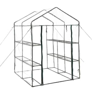 55 in. x 57 in. x 77 in. Metal Portable Mini Greenhouse with 3-Tiers 8-Shelves Roll-Up Zippered Door for Plants