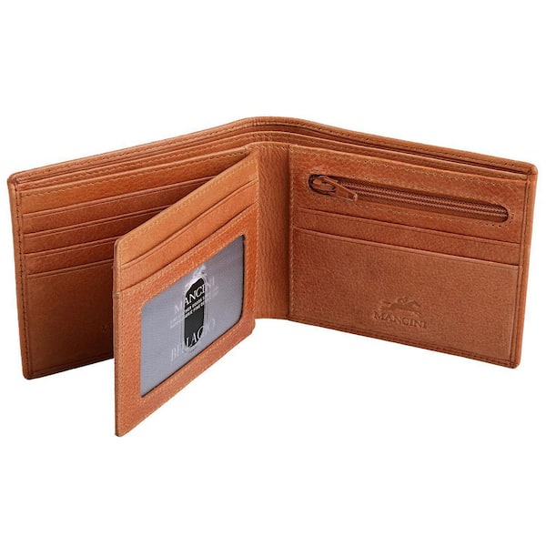 MANCINI Bellagio Collection Cognac Leather Center Wing RFID