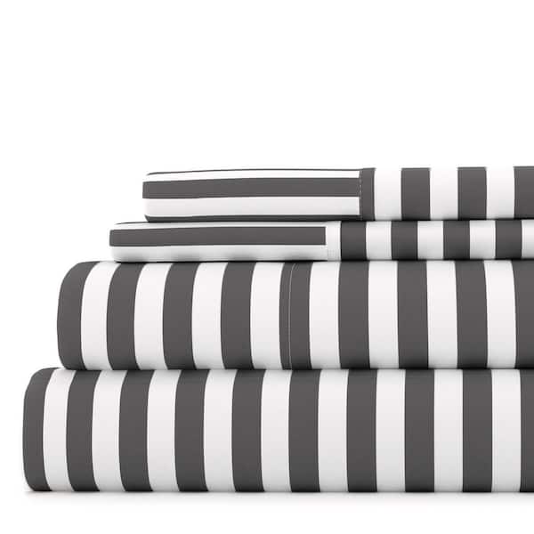 Becky Cameron 4-Piece Gray Striped Microfiber Full Sheet Set
