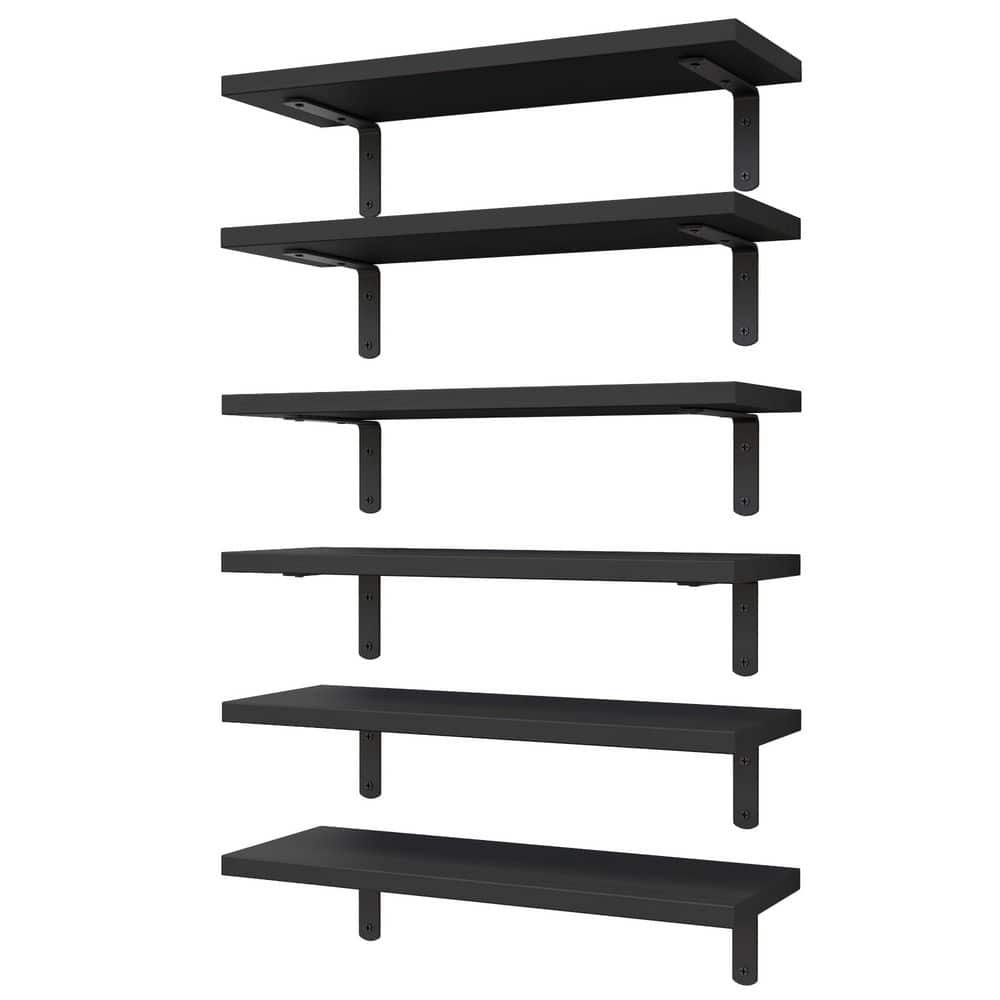 6-Set Wood Floating Shelves, Wall Mount Farmhouse Shelves for Bathroom Bedroom Storage and Decor, Black price history on PriceWatchPro