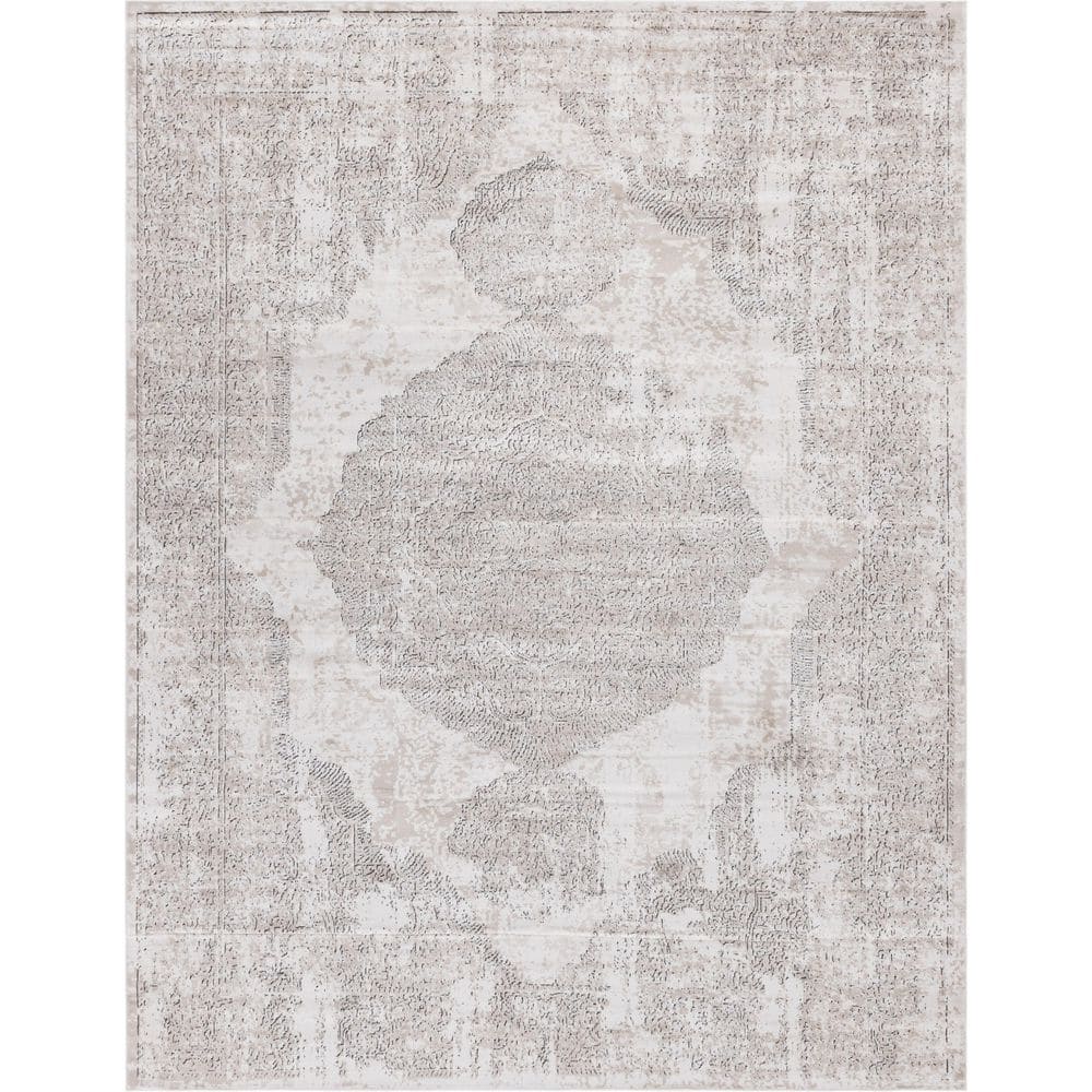 Elegant Ivory Medallion Fringeless Area Rug 10ft x 13ft