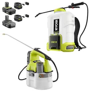 Ryobi P2860-2810 One+ 18V Cordless Battery 4 gal. Backpack and 1 gal. Handheld Chemical Sprayers with 2.0 Ah, 1.3 Ah Battery and Charger