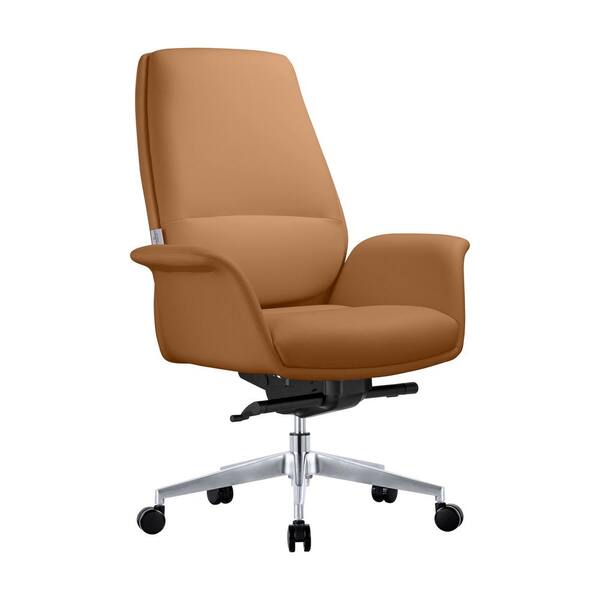 Leisuremod Summit Mid-Century Modern Faux Leather Conference Office Chair with Swivel and Tilt (Acorn Brown)