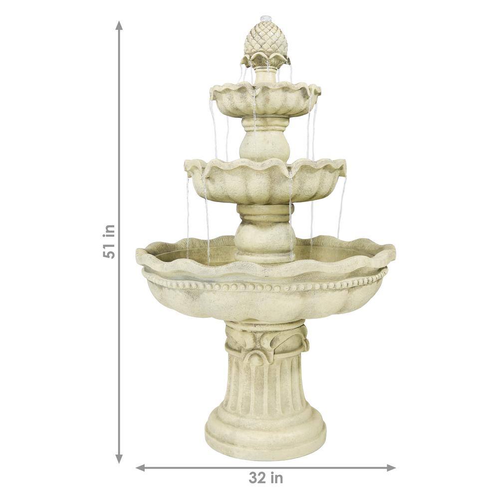 Elegant White Fiberglass 3-Tier Pineapple Outdoor Fountain