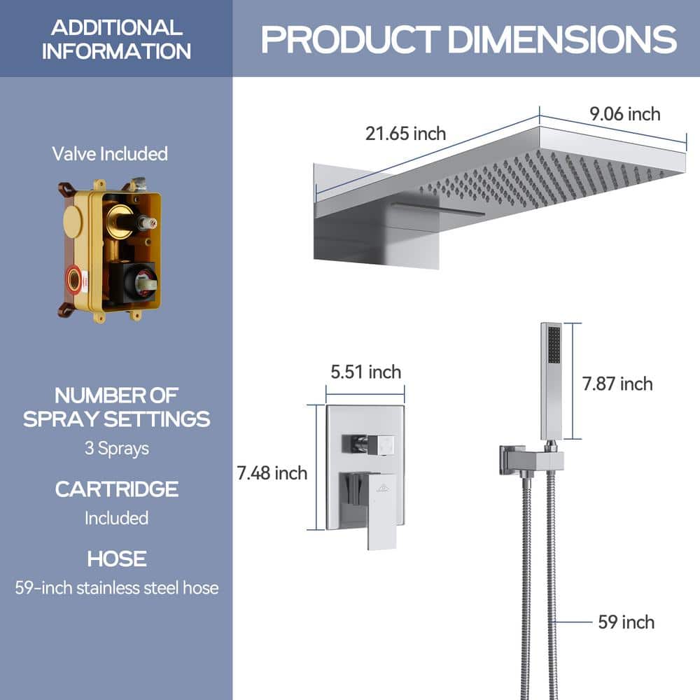 Large Chrome Dual Rain Shower System with Handheld Spray
