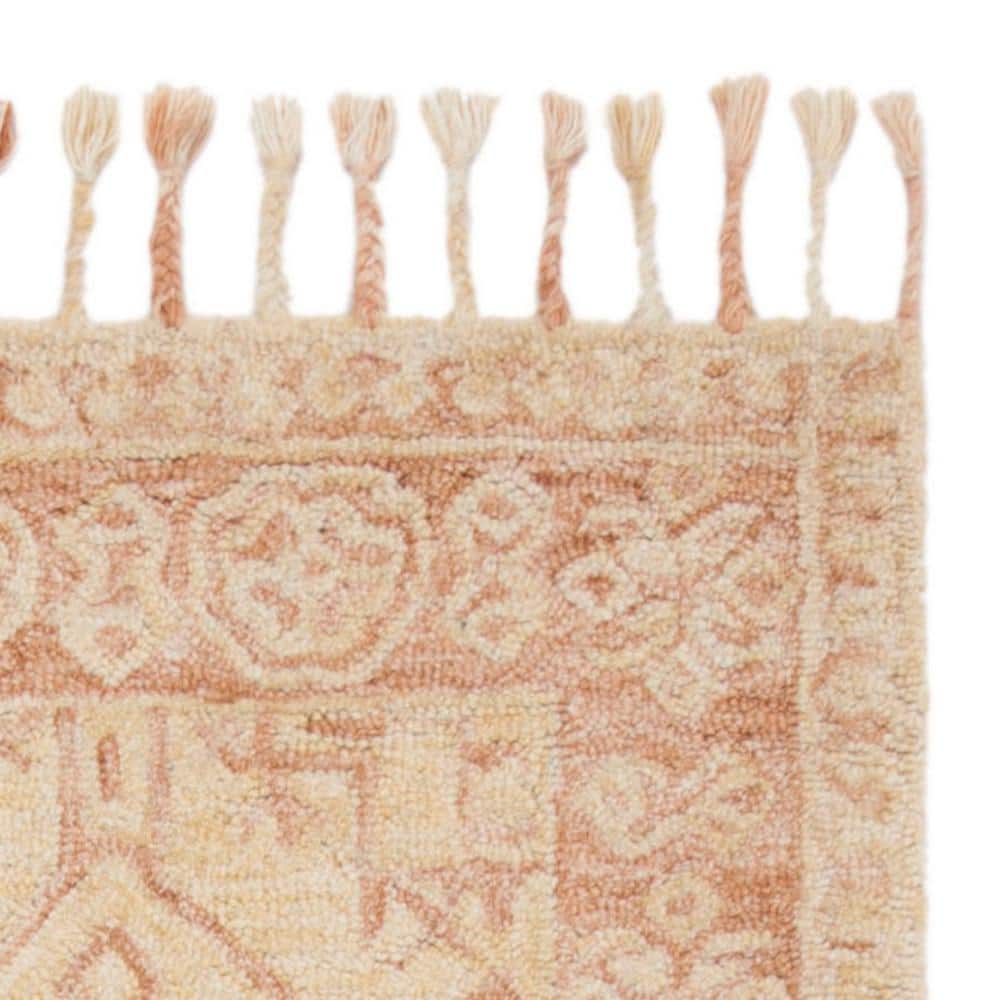 Ivory and Blush Handmade Wool Floral Runner Rug