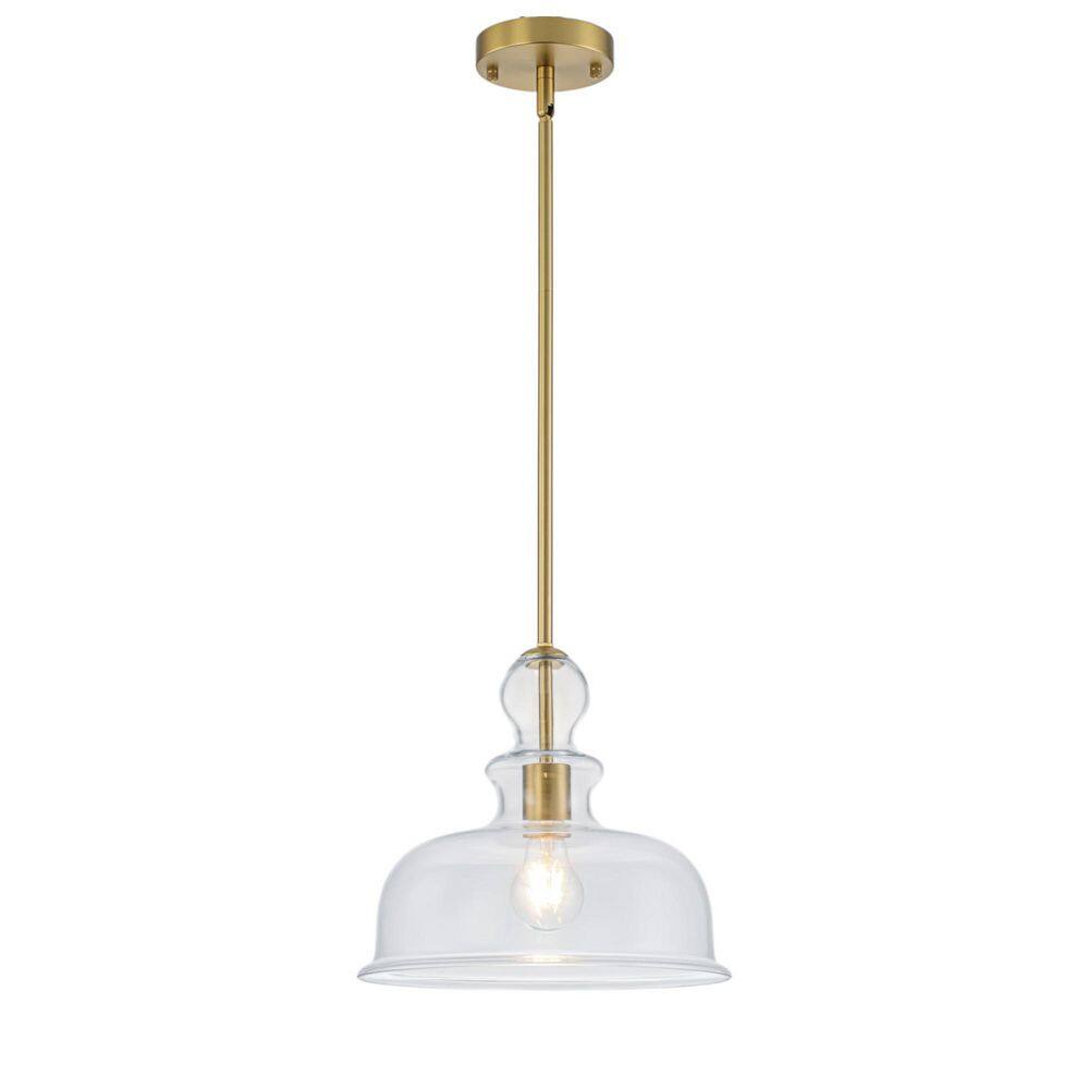 Julia 12 in. 1-Light Modern Brushed Gold Clear Glass Pendant Light for Kitchen Island Dining Room price history on PriceWatchPro
