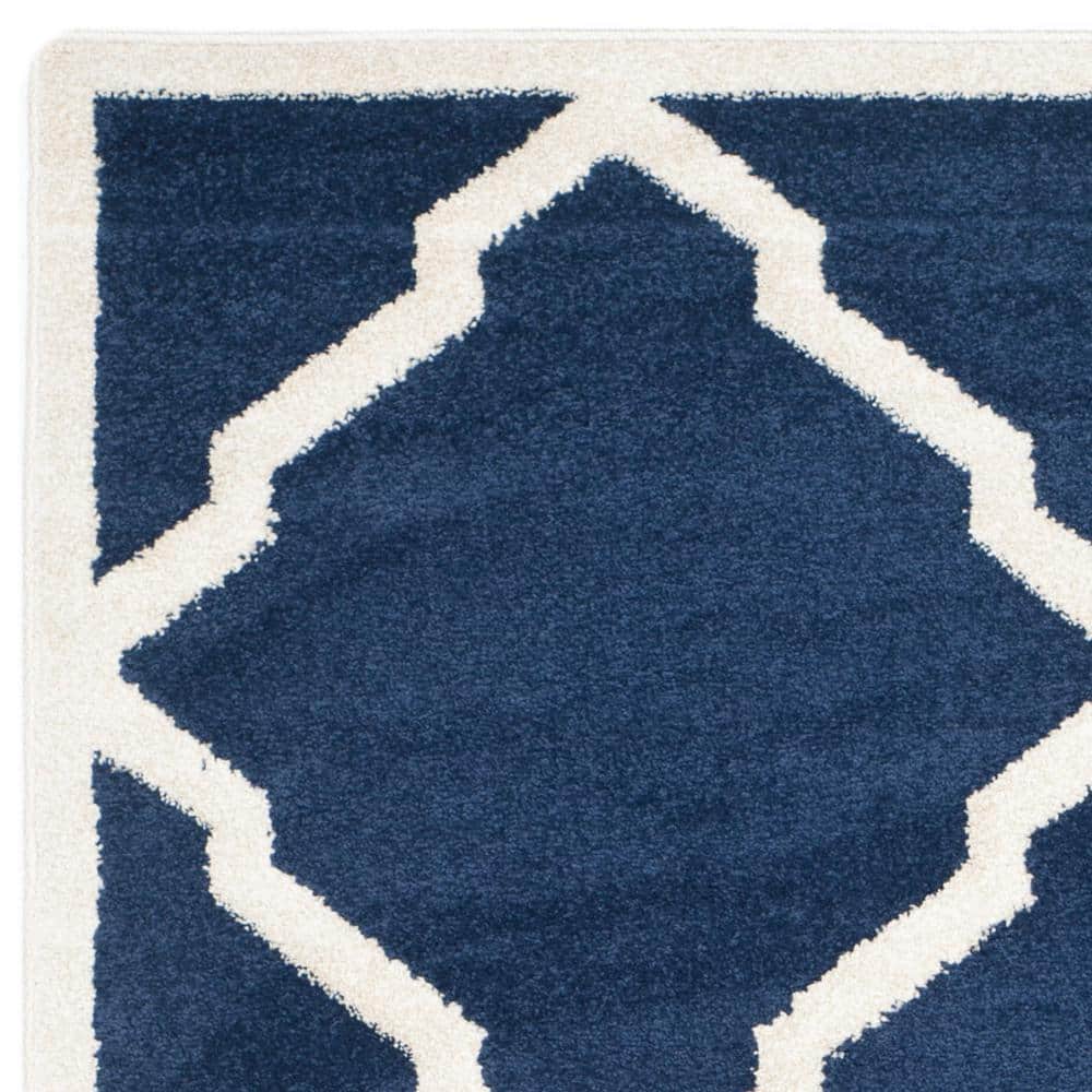 Navy and Beige Trellis 6' x 9' Easy Care Area Rug