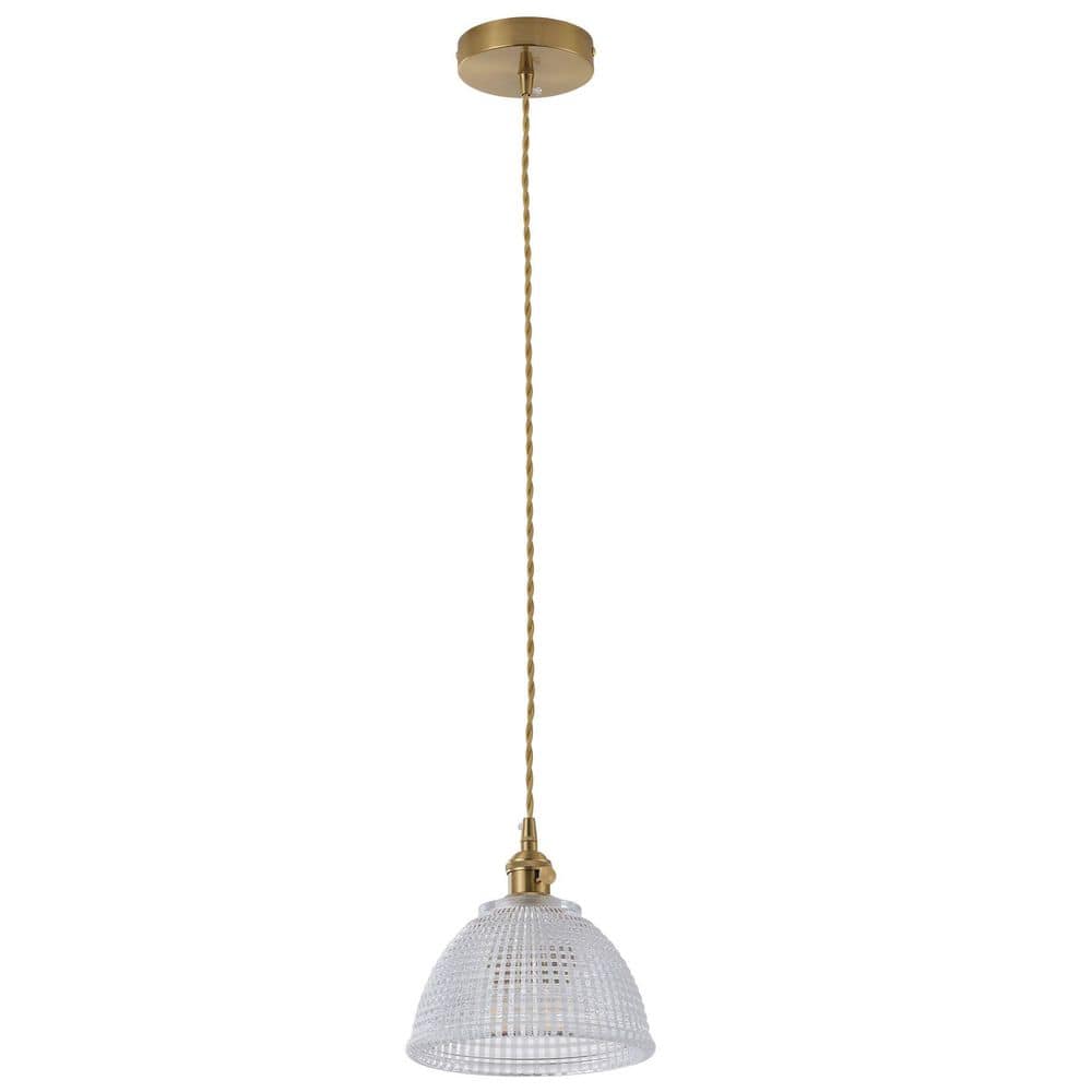 Vintage 1-Light Brushed Brass Pendant Light Kitchen Island Hanging Lamp with Clear Prismatic Glass Shade price history on PriceWatchPro