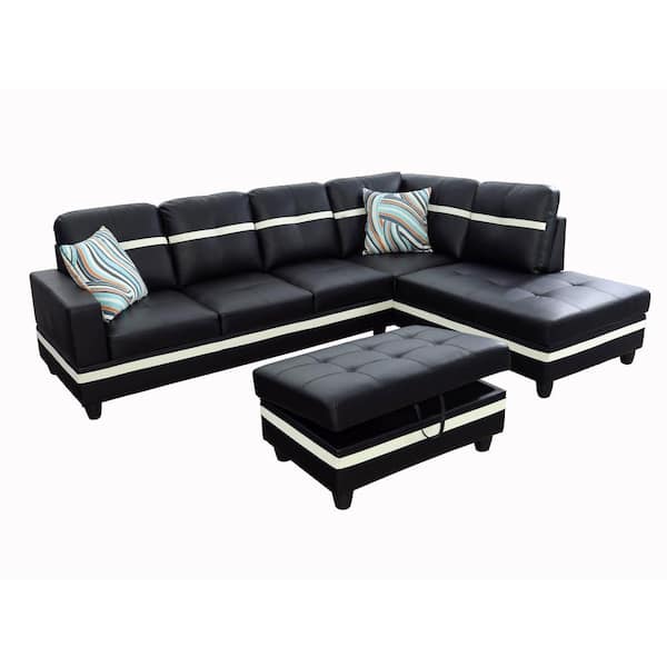 Star Home Living 3-Piece-Black-Faux Leather-6 Seats-L-Shaped-Right ...