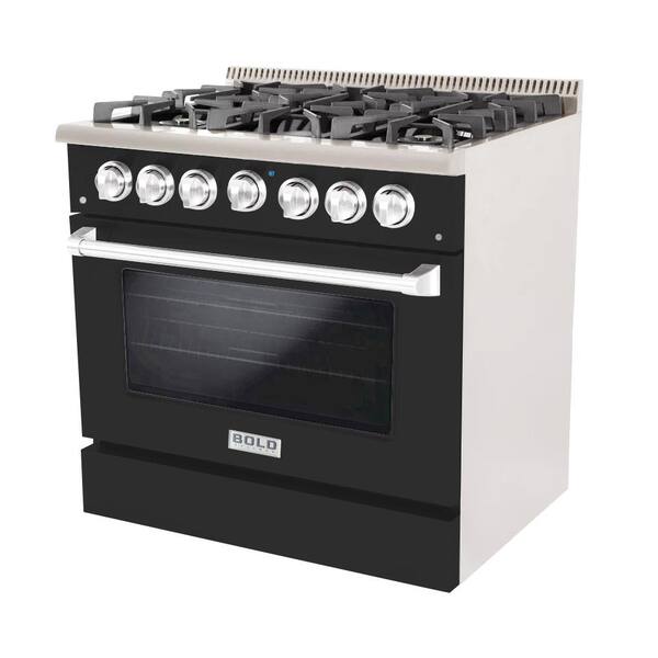 Hallman Bold Gold 36 5.2 Cu. ft. 6 Burner Freestanding Dual Fuel Range and Electric Oven - HBRDF36GD