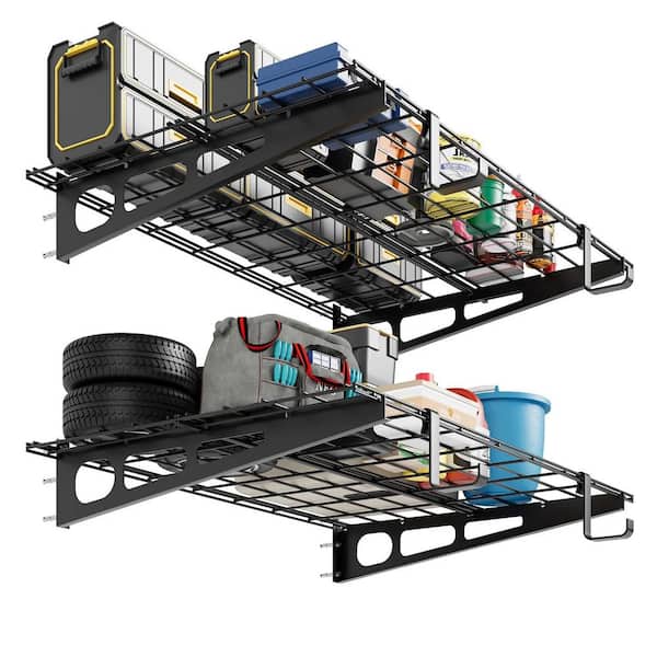 2-Pack, 48 in. W x 24 in. D Garage Wall Shelf, Heavy-Duty Garage Wall Mounted Shelves 400 lbs. Load Capacity Metal Steel