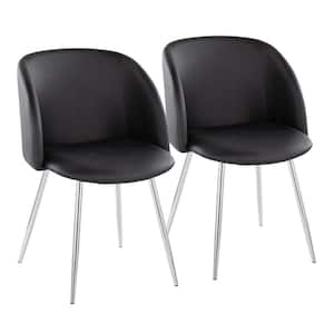 Fran Black Faux Leather and Chrome Arm Chair (Set of 2)