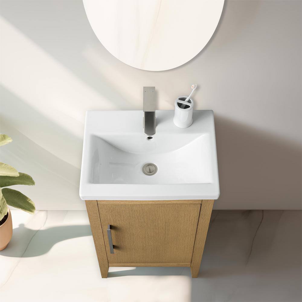 20'' Natural Oak Single Bathroom Vanity with Ceramic Top